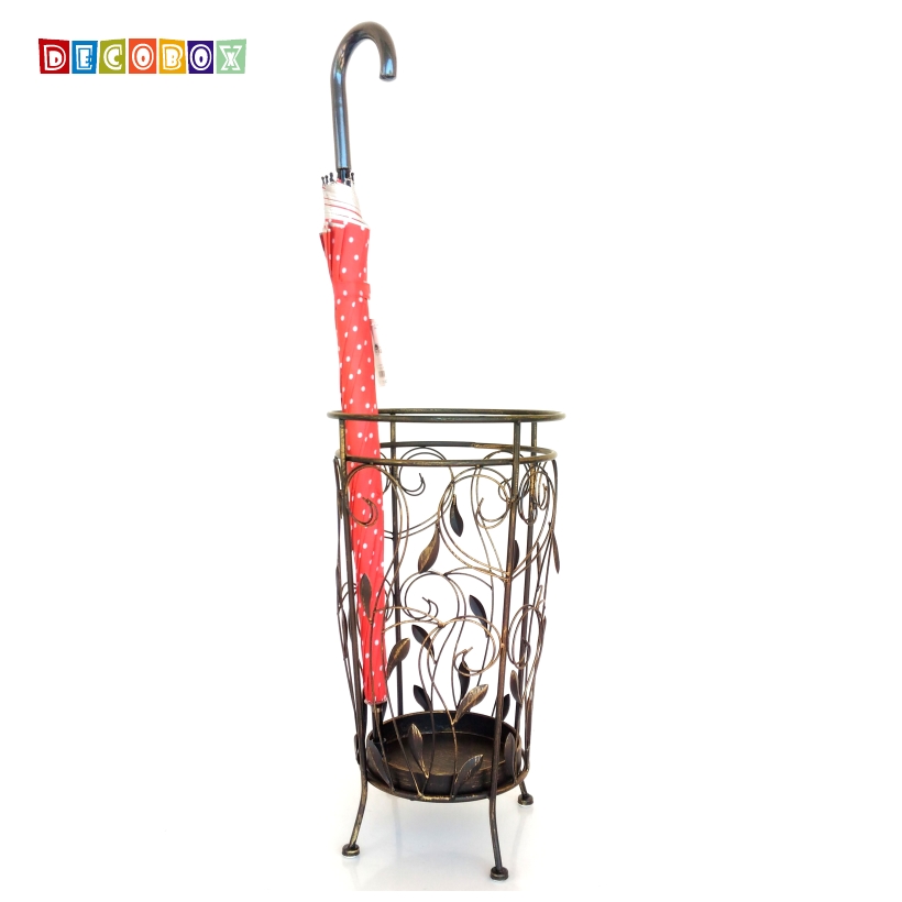 DecoBox藤舞圓形銅金萬用傘桶(傘架,紙簍,收納桶,花盆套,陽傘,下雨)